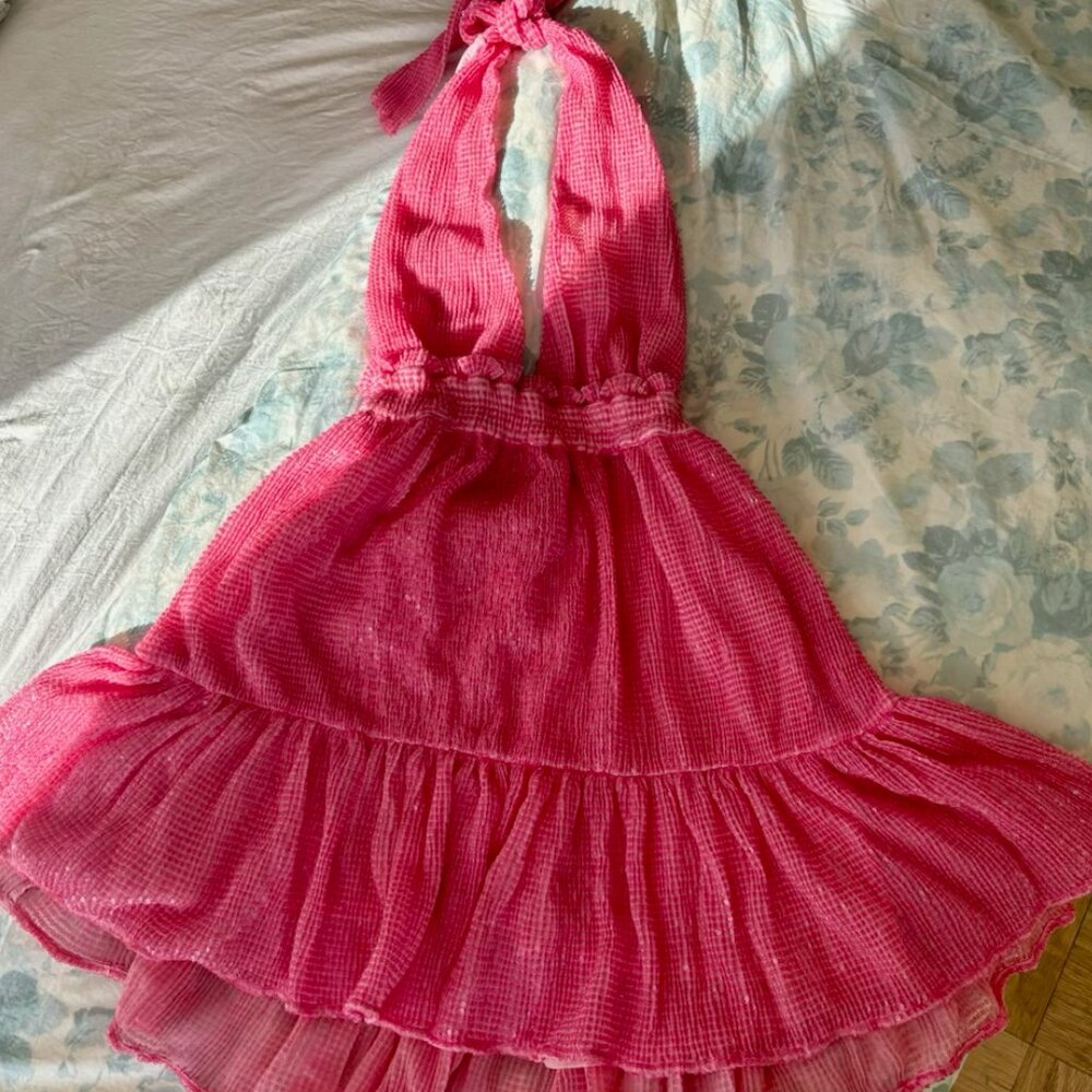 NEVER WORN LOVESHACKFANCY PINK SEQUIN HALTER MINI DRESS ONE OF A KIND